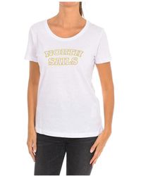 North Sails - Tops ,Wit ,Katoen T-Shirt Met Korte Mouwen En Geribbelde Halslijn - Lyst