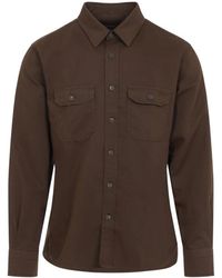 Tom Ford - Overhemden ,Groen ,Katoen Cotton Linen Drill Military Shirt - Lyst