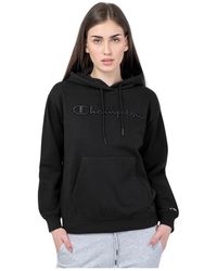Champion - Hoodies & Sweatvesten ,Zwart ,Katoen Zwarte Hoodie Met Geborduurd Logo - Lyst