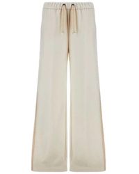 Herno - Broeken ,Wit ,Wol Broek Met Elastische Taille En Wijde Pijpen - Lyst