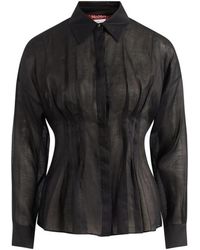 Max Mara - Overhemden ,Zwart ,Leer Lange Ramie Canvas Blouse - Lyst