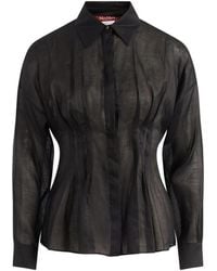 Max Mara - Overhemden ,Zwart ,Leer Lange Ramie Canvas Blouse - Lyst