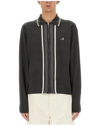 AWAKE NY - Truien & Vesten ,Zwart ,Contrast Stripe Full Zip Knit Polo Sweater - Lyst