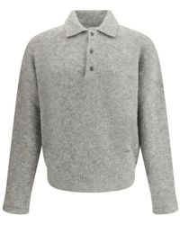 Ami Paris - Truien & Vesten ,Grijs ,Wol Wollen Polotrui Met Geborduurd Logo - Lyst