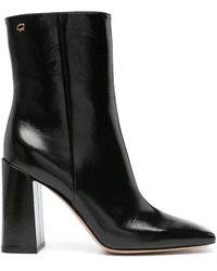 Gianvito Rossi - Schwarze Leder Stiefeletten Mit Blockabsatz - Lyst