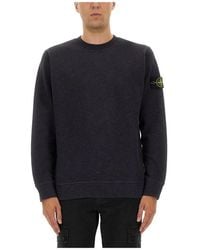 Stone Island - Hoodies & Sweatvesten ,Zwart ,Katoen Sweatshirt Met Ronde Hals En Kenmerkend Logo - Lyst