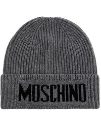 Moschino - Accessoires ,Grijs ,Wol Pet Met Logo - Lyst
