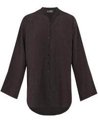 Cortana - Mao Kraag Linnen-Zijden Shirt - Lyst