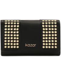 Kazar - Accessoires ,Zwart ,Leer Zwarte Leren Portemonnee Met Gouden Klinknagels - Lyst