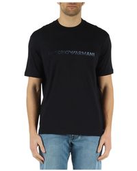 Emporio Armani - T-shirt in cotone con ricamo logo frontale - Lyst