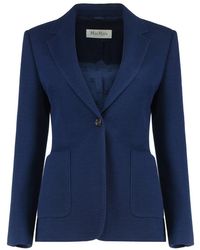 Max Mara - Jassen ,Blauw ,Wol Single-Breasted Piqué Jersey Blazer - Lyst