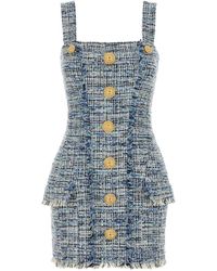 Balmain - Abito in tweed corto con spalline - Lyst