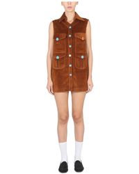 Cormio - Mini Fluwelen Jurk Met Gebreid Gedeelte En Zakken - Lyst