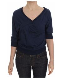 Exte - Blauwe Trui Met V-Hals En Logo Detail - Lyst