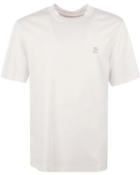Brunello Cucinelli - Weißes baumwoll-t-shirt mit besticktem logo - Lyst