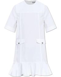 Ganni - Kleedjes ,Wit ,Katoen Stretch Katoenen Mini Jurk - Lyst