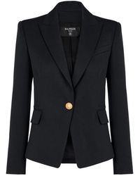 Balmain - Jassen ,Zwart ,Wol Eenknoops Wollen Blazer - Lyst