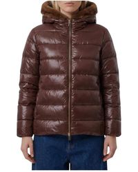 Herno - Jassen ,Bruin ,Katoen Gewatteerd Donsjack Met Capuchon - Lyst