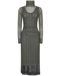 Dries Van Noten - Groene Mesh Midi Jurk Met Geplooide Details - Lyst