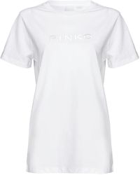 Pinko - Weiße t-shirts und polos mit logo-stickerei - Lyst