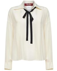 Max Mara - Overhemden ,Leer Zijden Blouse Met Strik - Lyst
