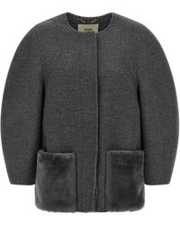Fendi - Jassen ,Grijs ,Wol Blouson Cocoon - Lyst