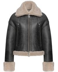 VESPUCCI by VSP - Giacca shearling antracite corta zip - Lyst