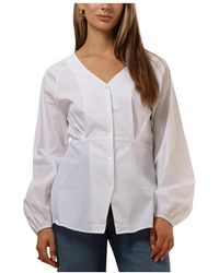 Object - Witte Sculpture Fit Blouse Met Lange Mouwen - Lyst