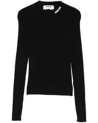 MSGM - Truien & Vesten ,Zwart ,Polyester Geribbelde Stretch Trui - Lyst