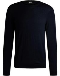 HUGO - Truien & Vesten ,Zwart ,Wol Slim-Fit Trui Van Zuivere Wol Met Ronde Hals - Lyst