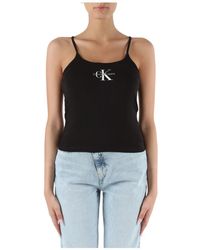 Calvin Klein - Top de algodón elástico con bordado de logo frontal - Lyst