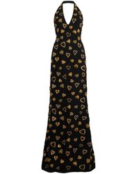 Moschino - Kleedjes ,Zwart ,Lange Jurk Met Borduursel - Lyst
