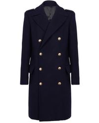 Balmain - Jassen ,Blauw ,Wol Jas Van Gevilt Dubbelzijdig Wol - Lyst