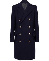 Balmain - Jassen ,Blauw ,Wol Jas Van Gevilt Dubbelzijdig Wol - Lyst