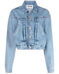 Moschino - Denim mäntel mit besticktem logo patch - Lyst