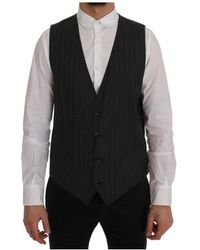 Dolce & Gabbana - Jassen ,Grijs ,Wol Elegante Grijze Gestreepte Single-Breasted Vest - Lyst