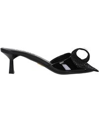 Prada - Schoenen ,Zwart ,Leer Zwarte Leren Sandaal Met Middelhoge Hakken - Lyst