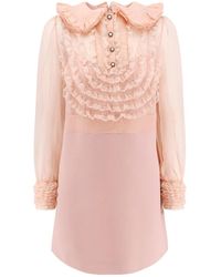 Valentino - Rosa Woll Seidenkleid Juwelknöpfe - Lyst