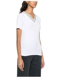 Peserico - Tops ,Wit ,Katoen T-Shirt Met V-Hals En Korte Mouwen - Lyst