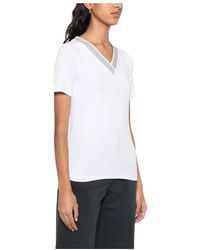 Peserico - Tops ,Wit ,Katoen T-Shirt Met V-Hals En Korte Mouwen - Lyst
