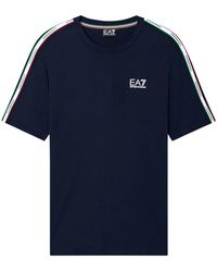 EA7 - Tops ,Blauw ,Katoen T-Shirt Met Korte Mouwen - Lyst