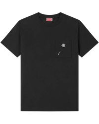 KENZO - Tops ,Zwart ,Katoen T-Shirt Met Ronde Hals En Broche Detail - Lyst