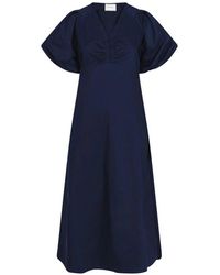 Neo Noir - Elegante Poplin Jurk Met Gedrapeerde Details - Lyst