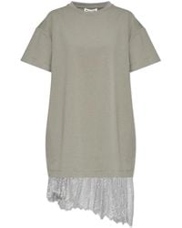 Munthe - Kleedjes ,Grijs ,Katoen Rose T-Shirtjurk Met Kanten Details - Lyst