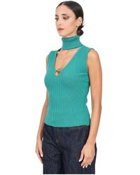 Just Cavalli - Truien & Vesten ,Groen ,Polyester Groene Coltrui Met Uitgesneden Detail - Lyst