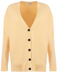 Jil Sander - Truien & Vesten ,Oranje ,Wol Geribde Cardigan Van Merinowol - Lyst