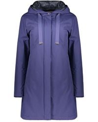 Herno - Jassen ,Blauw ,Polyester Gewatteerde Jas Met Capuchon - Lyst