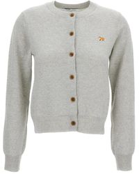 Maison Kitsuné - Truien & Vesten ,Grijs ,Wol Baby Fox Merino Regular Cardigan - Lyst