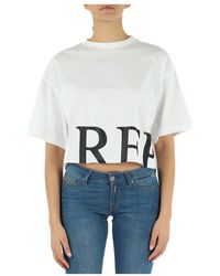 Replay - T-shirt cropped in cotone con scritta logo - Lyst
