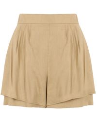 Alberta Ferretti - Korte Broeken ,Leer Gevouwen Shorts Met Hoge Taille - Lyst